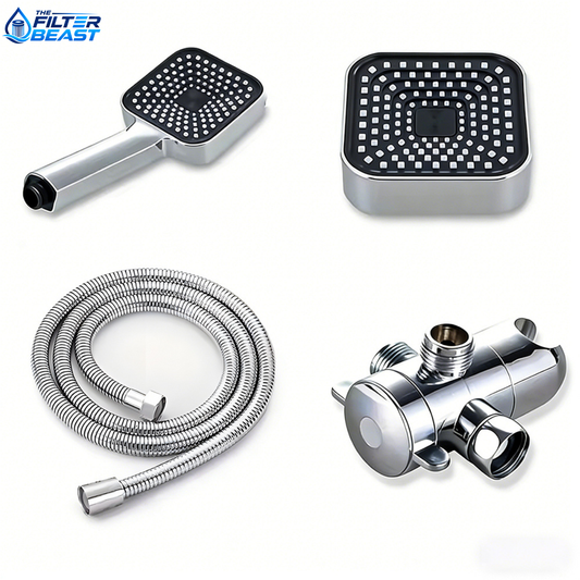 Square Handheld Shower Head Set with 59-Inch Hose & T-Diverter Valve – Silver