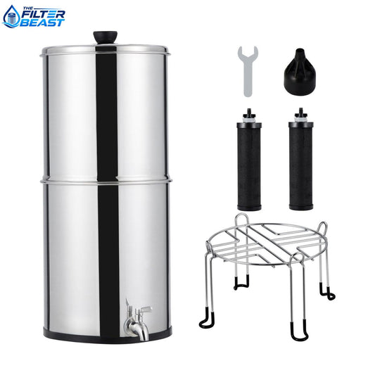 2.25-Gallon Gravity-Fed Water Filter System – Stainless Steel Countertop Purifier with 2 Carbon Filters