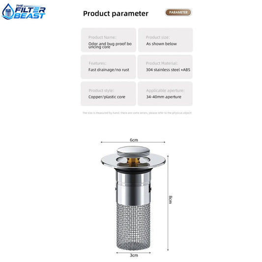 Stainless Steel Pop-Up Sink Drain Stopper with Removable Hair Catcher Basket